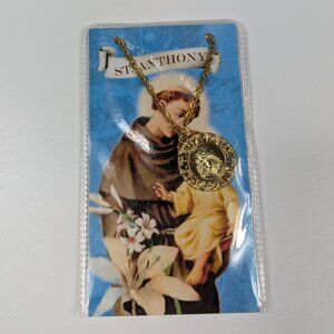 Franciscan Friers St. Anthony Gold Tone Religious Medal Pendant and Chain
